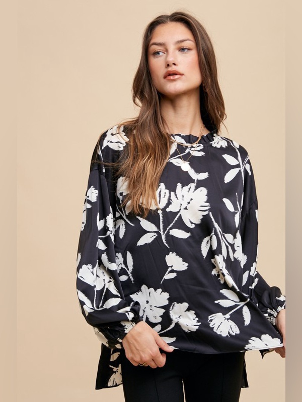 Annie Wear Frill Printed Balloon Sleeve Blouse